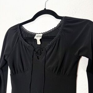 Vintage Y2K Witchy Coquette Asymmetrical Hem Dress Whimsigoth Dark Fairy Lace